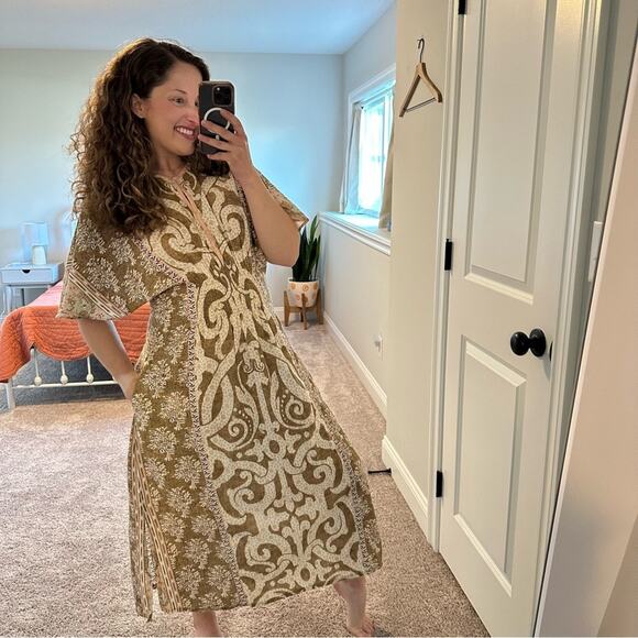 D’ascoli Brown Pink Embroidered Kaftan Maxi Dress Medium - Picture 9 of 16